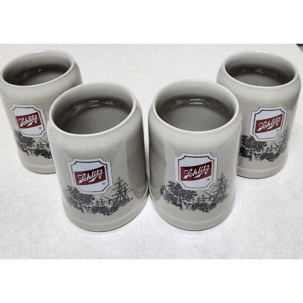 Vintage Schlitz Beer Steins Set of 4 Gerz West Germany 0.5L Stoneware Mugs Gray